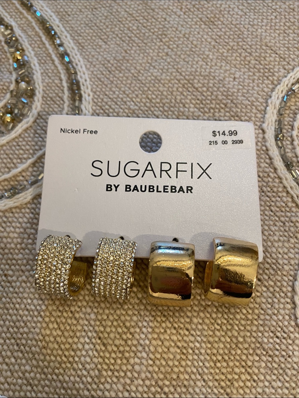 BaubleBar Gold Pavé and Polished Gold Huggie Earring Set